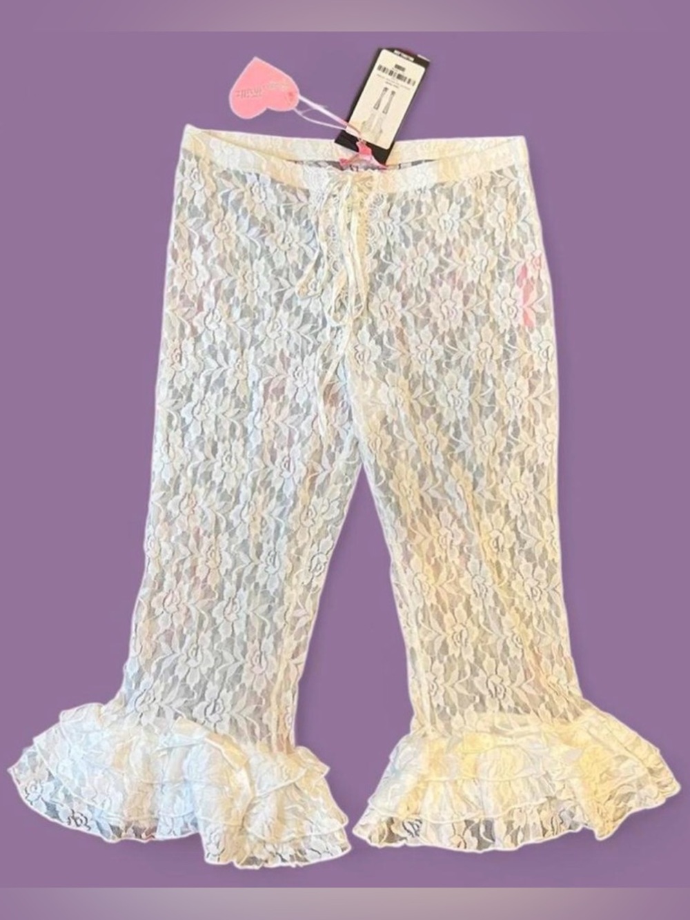 Sugar Thrillz x Dolls Kill - DARING LOVE LACE CAPRI PANTS - OFF WHITE